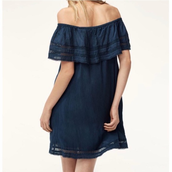 Aritzia Wilfred Emmie Mini Dress Lace Off the Shoulders Eyelet Blue size XXS - Picture 16 of 16